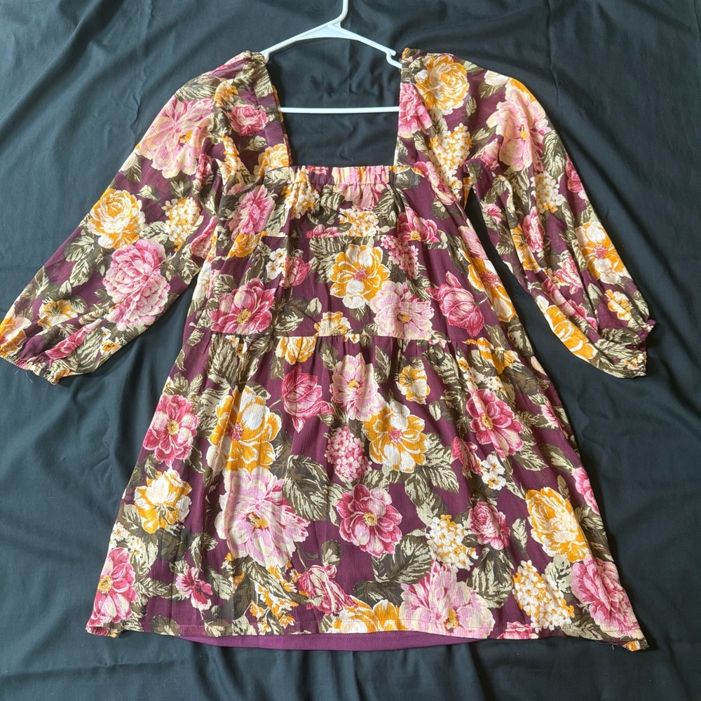 En Créme Floral Long Sleeve Baby Doll Dress